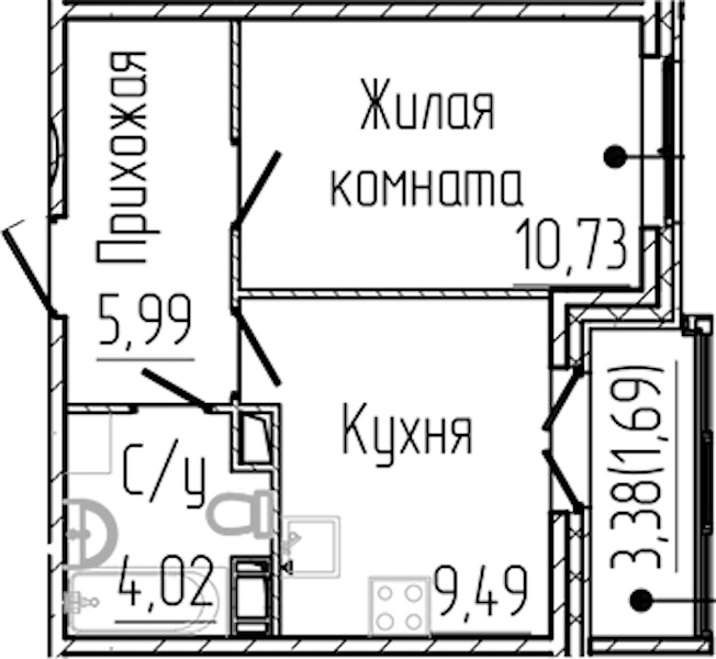 1-комнатная квартира 31.92 м², 4/8 эт., ЖК «SERTOLOVO PARK»